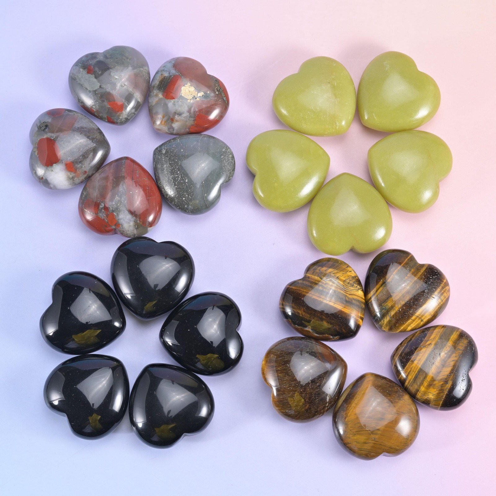 40mm Gemstone Heart Polished Healing Crystal Heart Pocket Stone