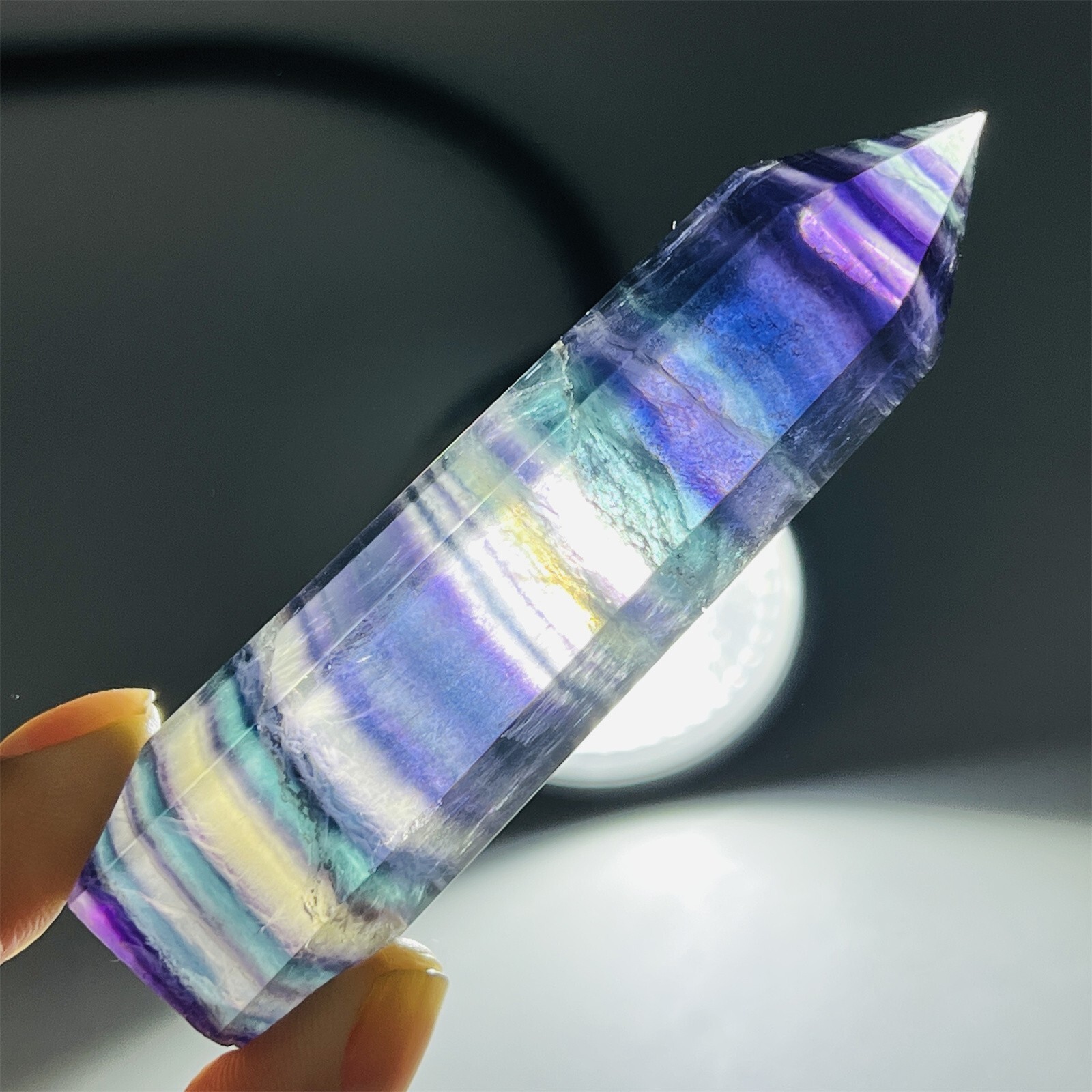 80g+ Natural Rainbow fluorite obelisk gem quartz crystal wand point healing 1pc
