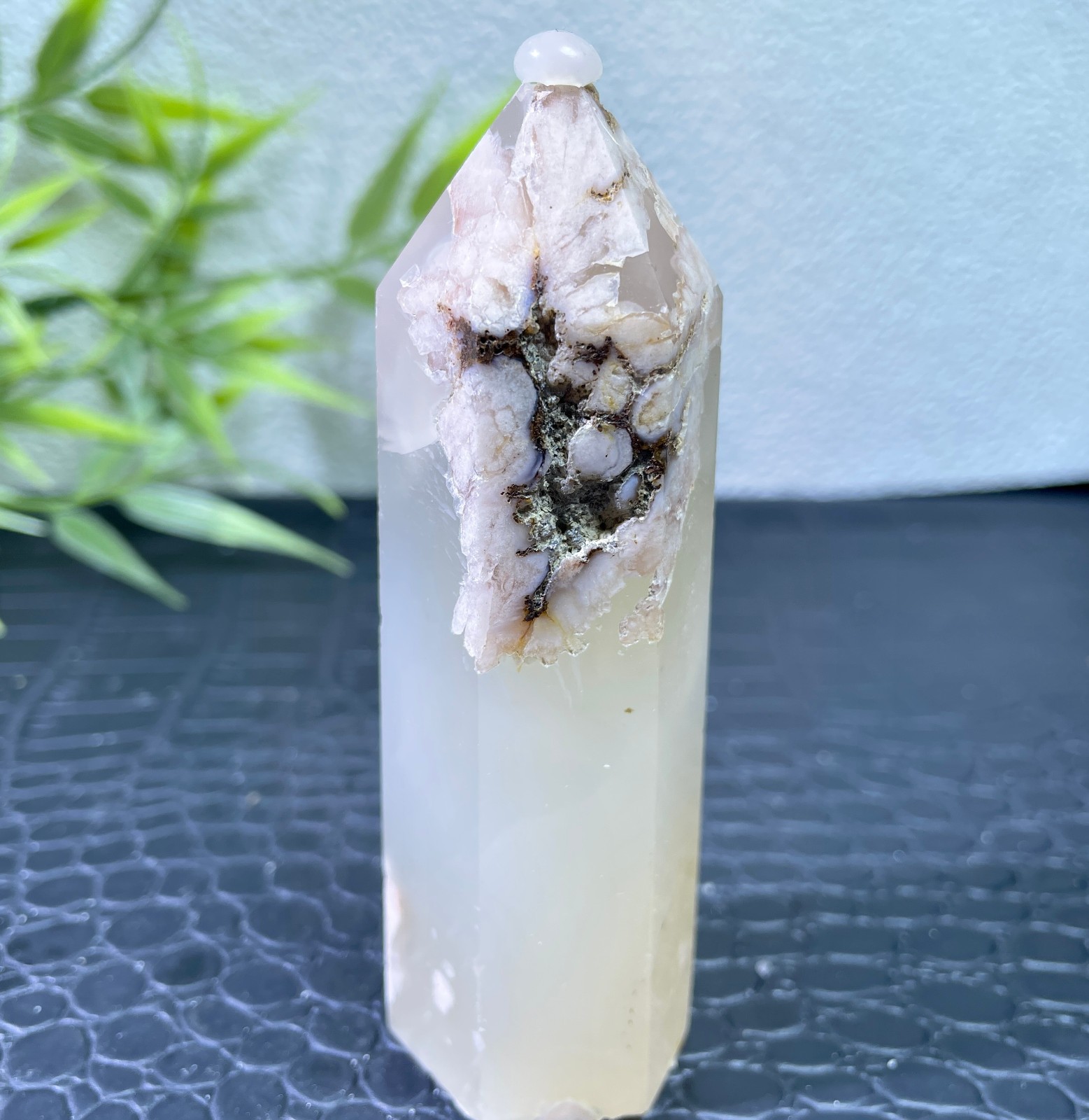 135g Natural cherry blossom agate crystal obelisk healing