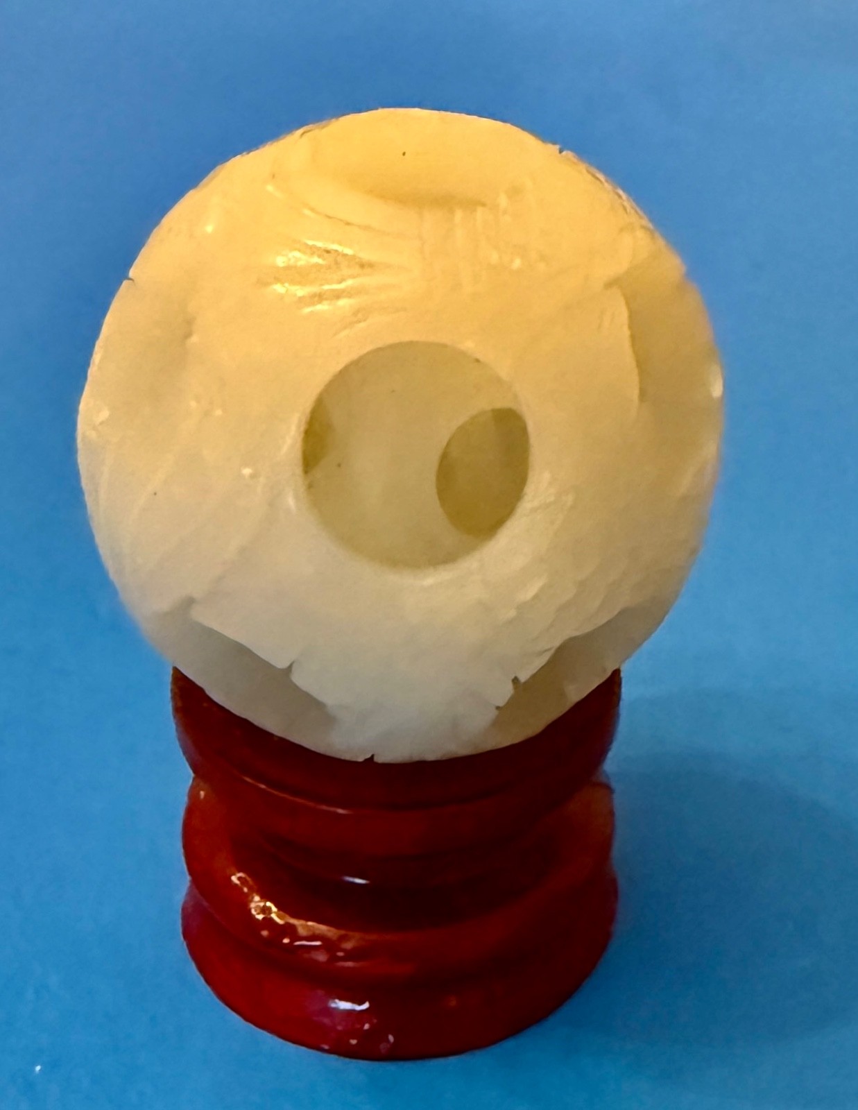 5cm Natural Triple Nesting Jade Balls Carved Ling Long Healing Reiki w Stand