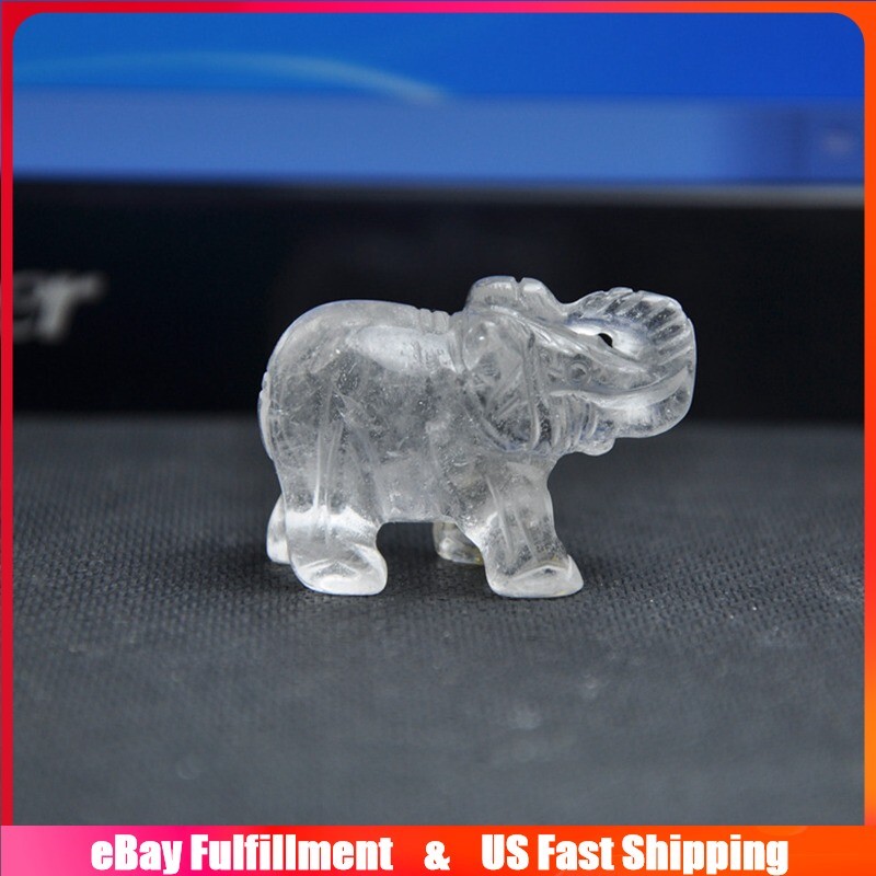 Natural Clear Quartz Crystal Carved Elephant Healing Gemstone Animal Decor Gift