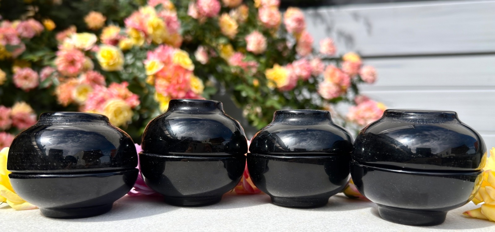 Wholesale Lot 6-8Pcs Natural Black Obsidian Mixed Bowls Crystal Healing