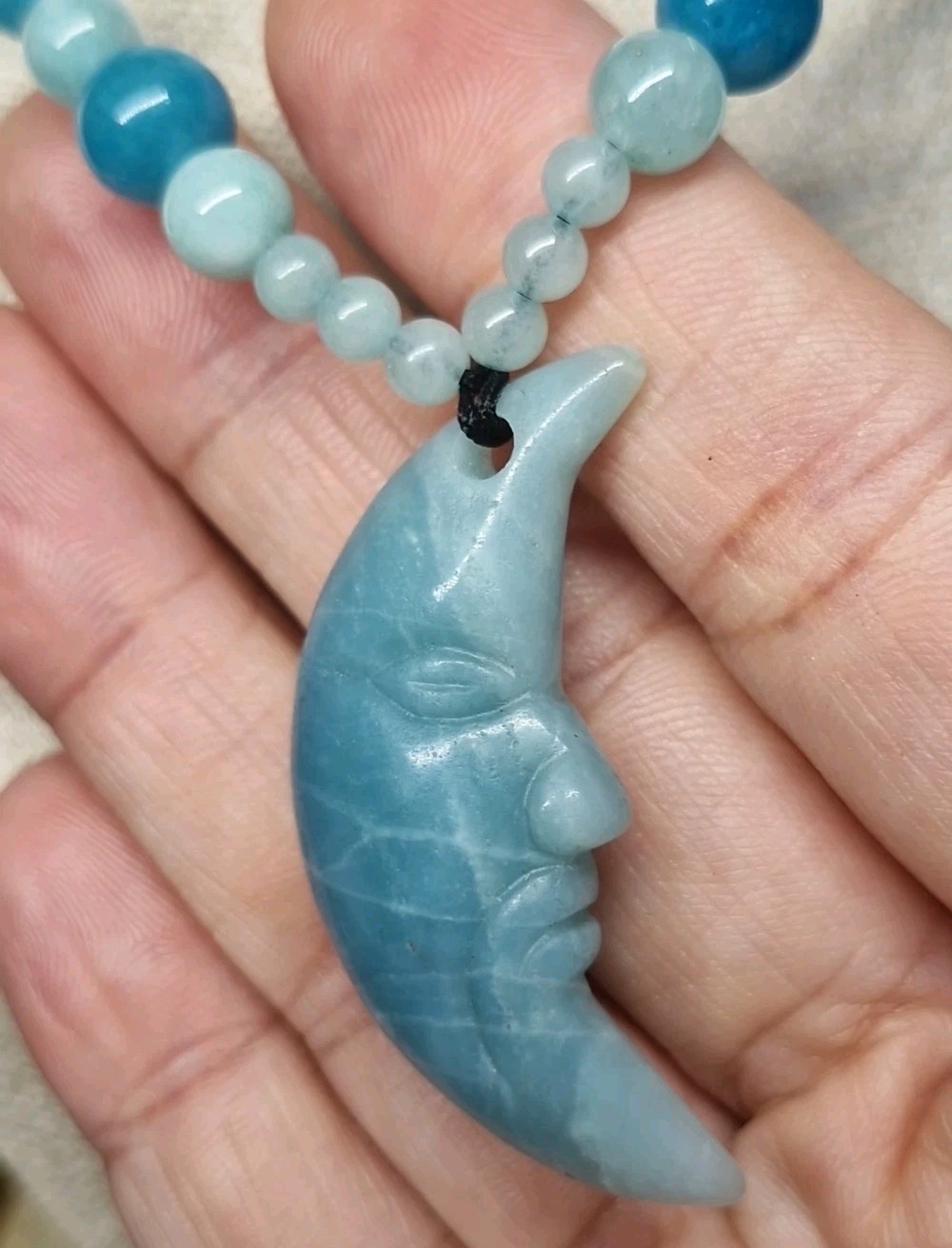 Handmade Caribbean Calcite & Aquamarine Crystal Moon Face Jewellery Set