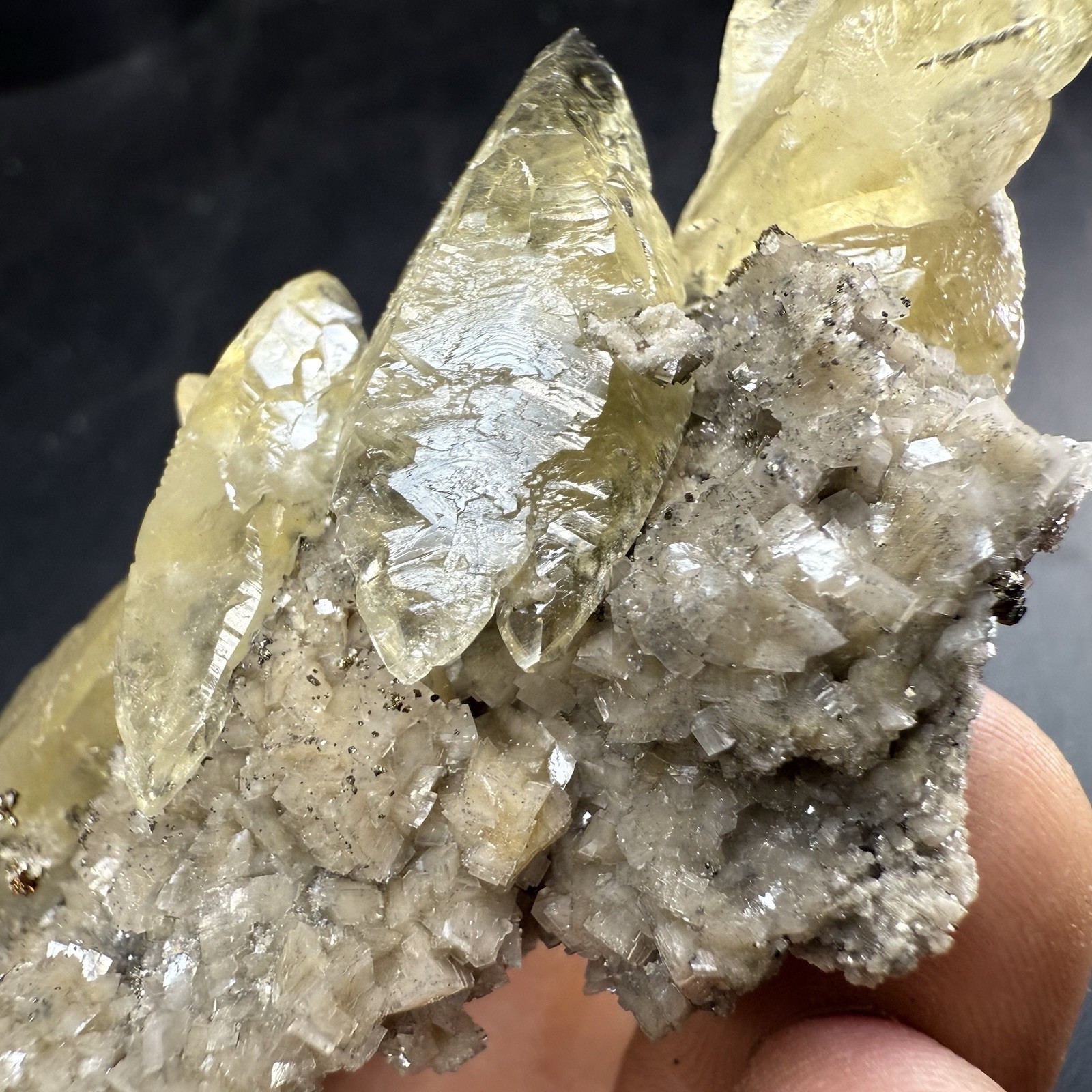 Golden Calcite Crystals on Chalcopyrite Dolomite Pyrite Matrix / Missouri