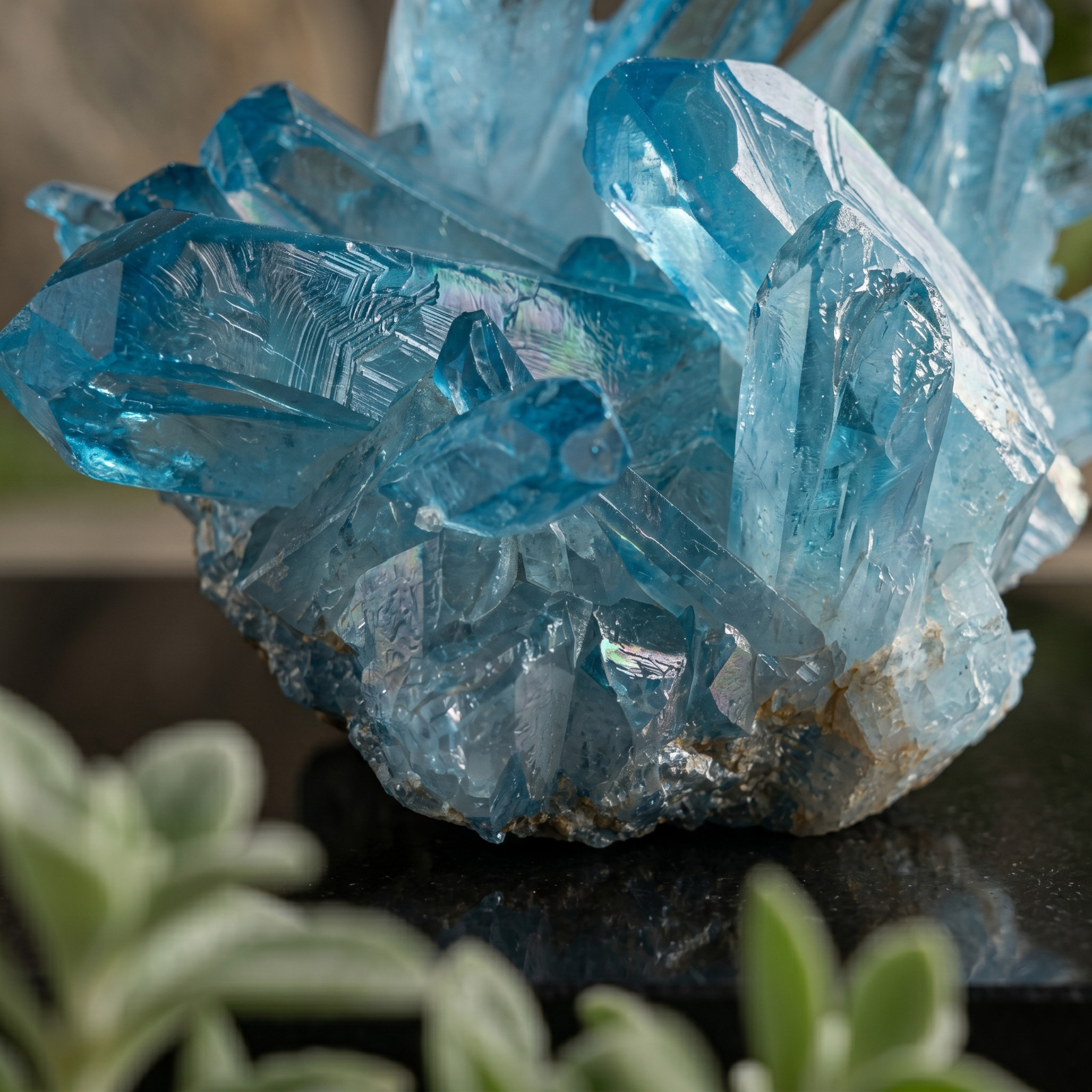 Aqua Aura Blue Quartz Titanium Cluster Mineral Specimen Geode Ornament 80-100g