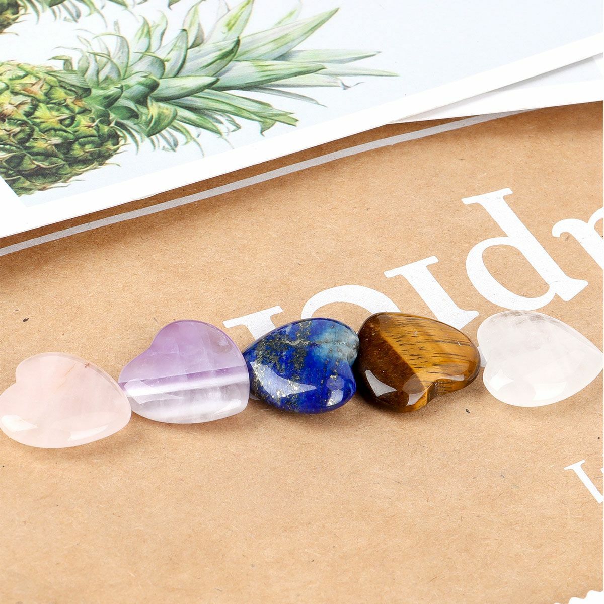 5/10PCS 20mm Natural Crystal Quartz Carved Heart Shaped Healing Love Gemstone