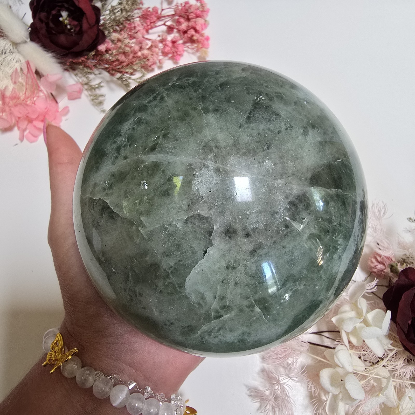 114mm Unique Rainbow Fluorite Green Crystal Sphere Orb (79)