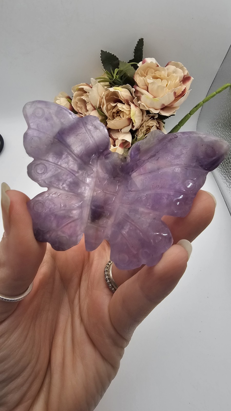 purple fluorite crystal Butterfly Carving 7.8 x5cm 47g
