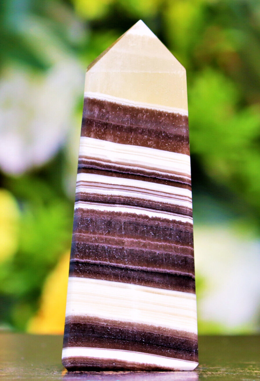 Phantom Calcite Tower Crystal Obelisk 105MM Yellow Zebra Calcite Healing Energy