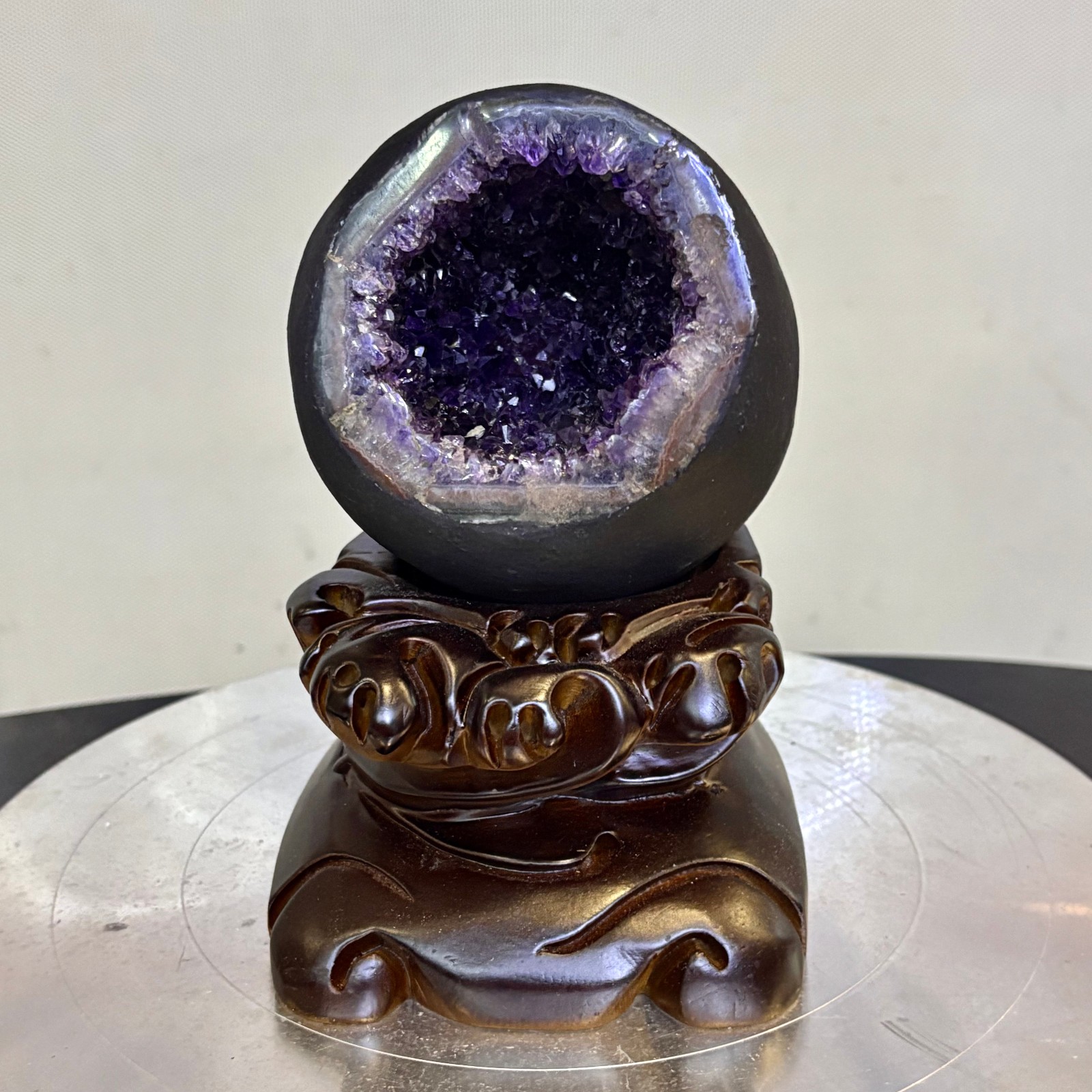 5.6LB Natural uruguay amethyst geode quartz money bag crystal +stand