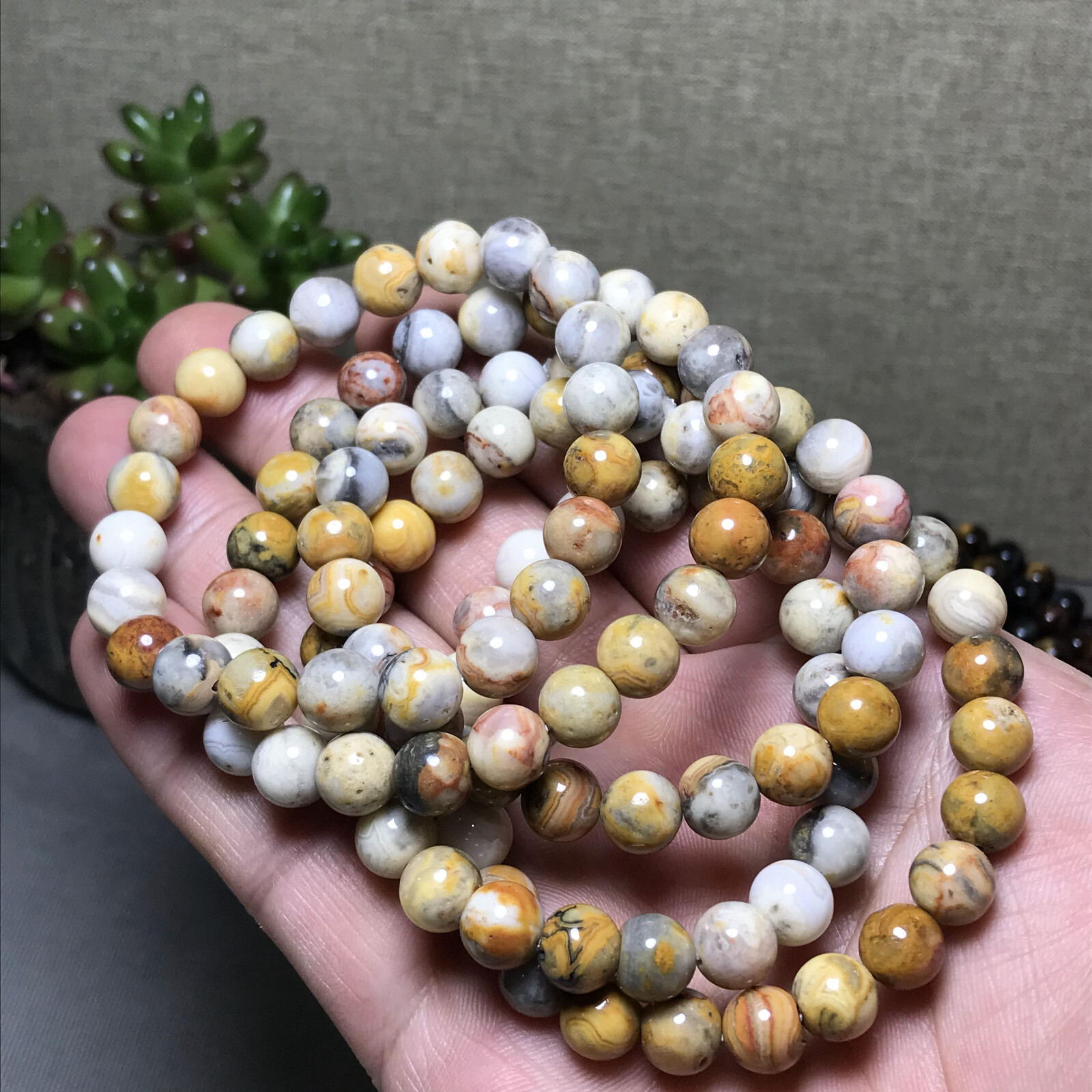 10Pcs Wholesal Natural Crazy agate bracelets Crystal ball sphere 8mm
