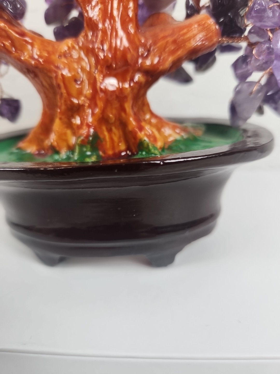 Amethyst glass gemstone bonsai tree – feng shui wealth tree in ceramic pot –