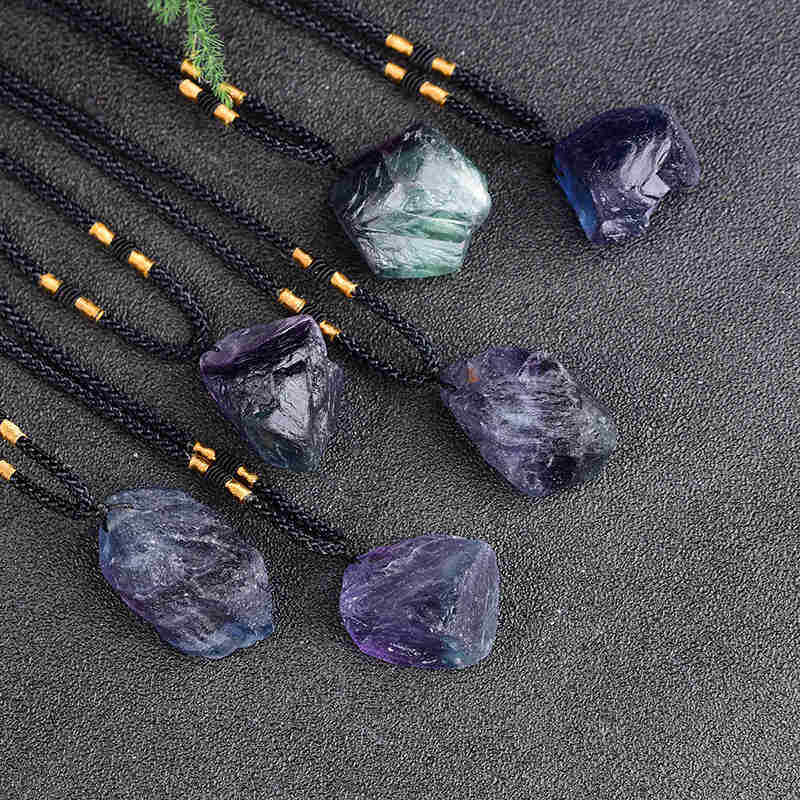 Natural Colorful Fluorite Stone Pendant Chakra Healing Quartz Necklace Reiki US