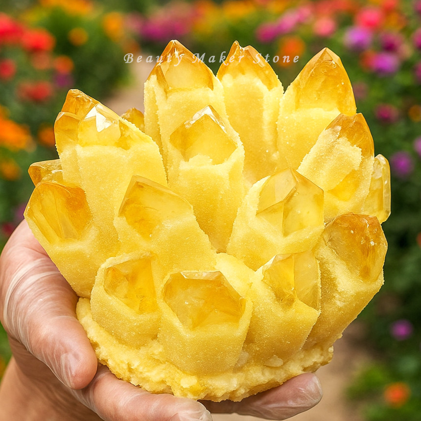 300g Natural Citrine Quartz Geode Cluster Yellow Crystal Collection Home Decor