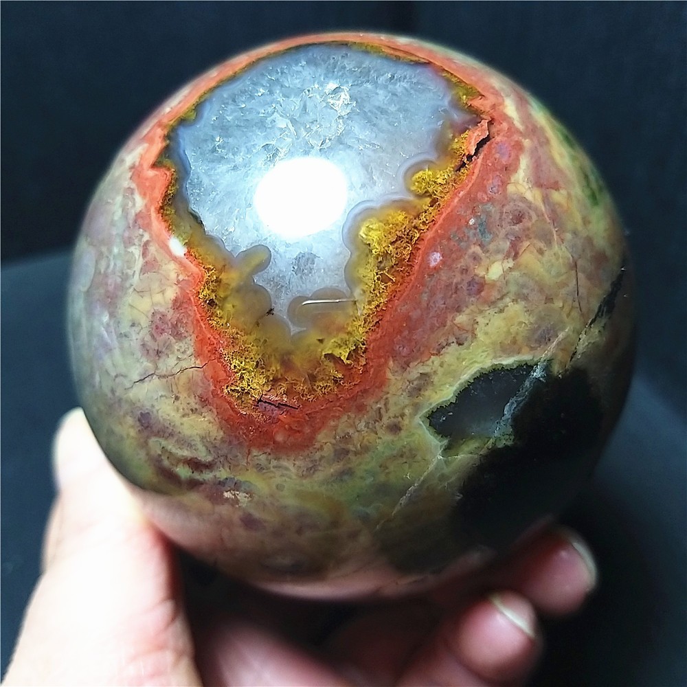 TOP 664G 78mm Natural Polished Colorful Agate Stone Sphere Ball Healing Ca900