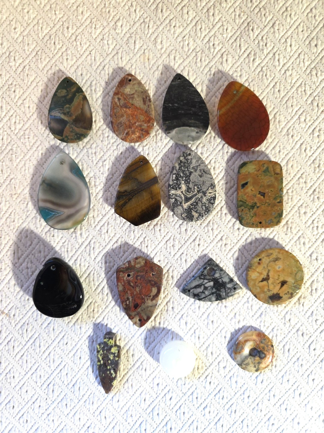 Polished Rock Stone With Small Holes to make Jewelry Set Of 15