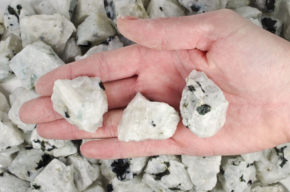3 lbs Rainbow Moonstone Rough Stones – Natural Crystal Mineral Rock Tumbling