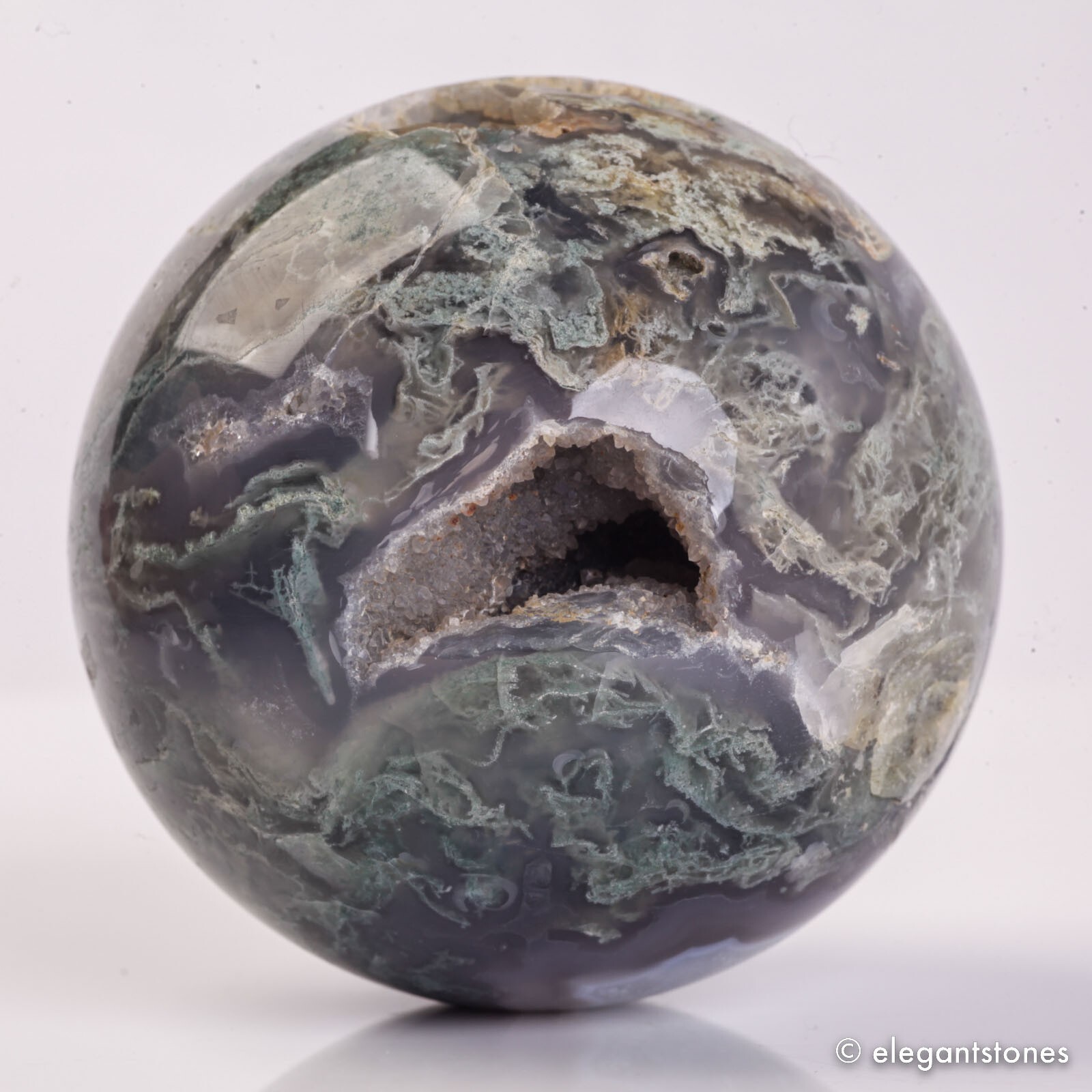 440g 69mm Moss Agate Sphere Crystal Natural Aquatic Plant Water Grass Reiki Ball