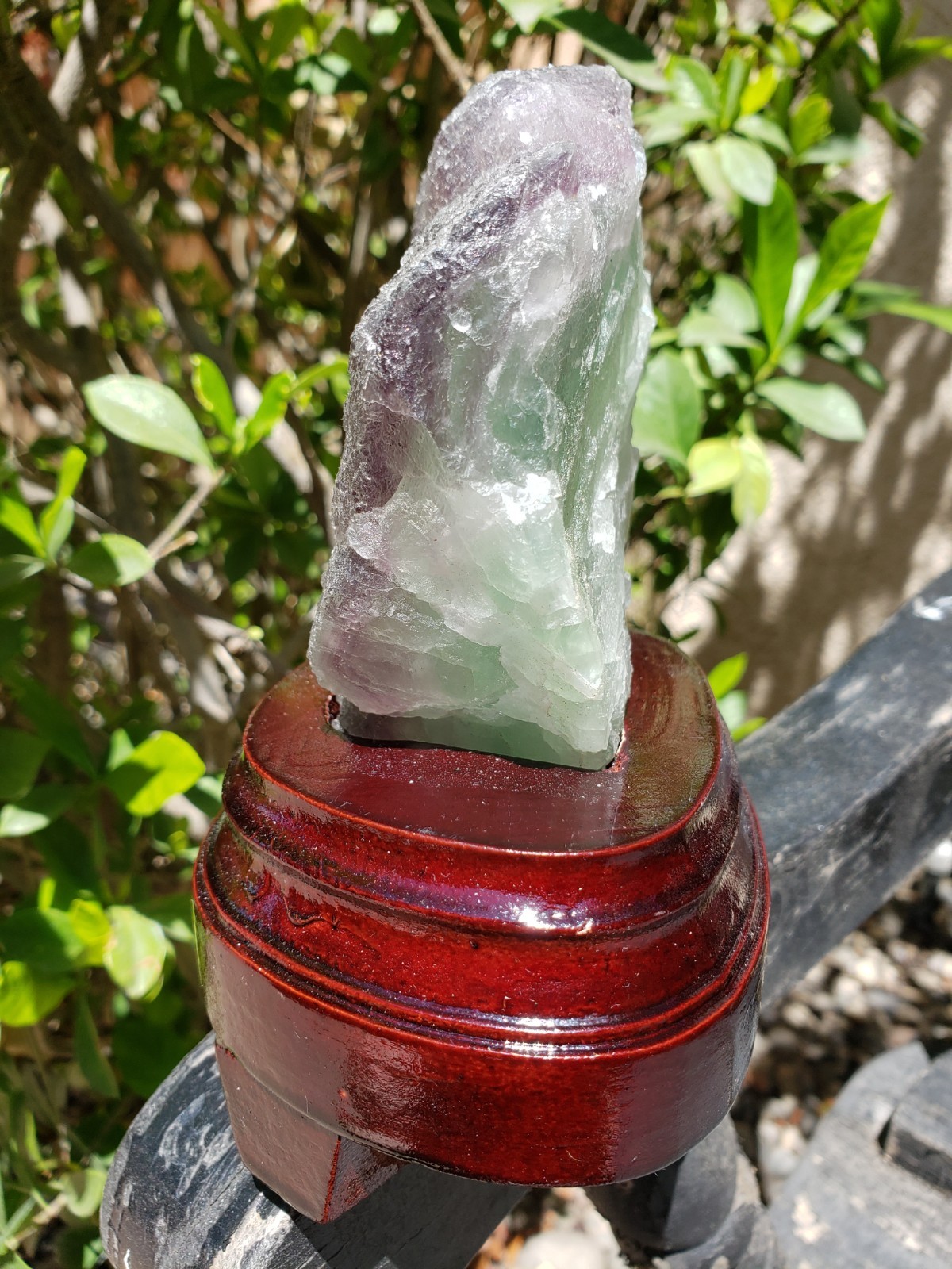 5.75″ Purple and Green Fluorite Quartz Crystal Mineral UV Specimen with Stand