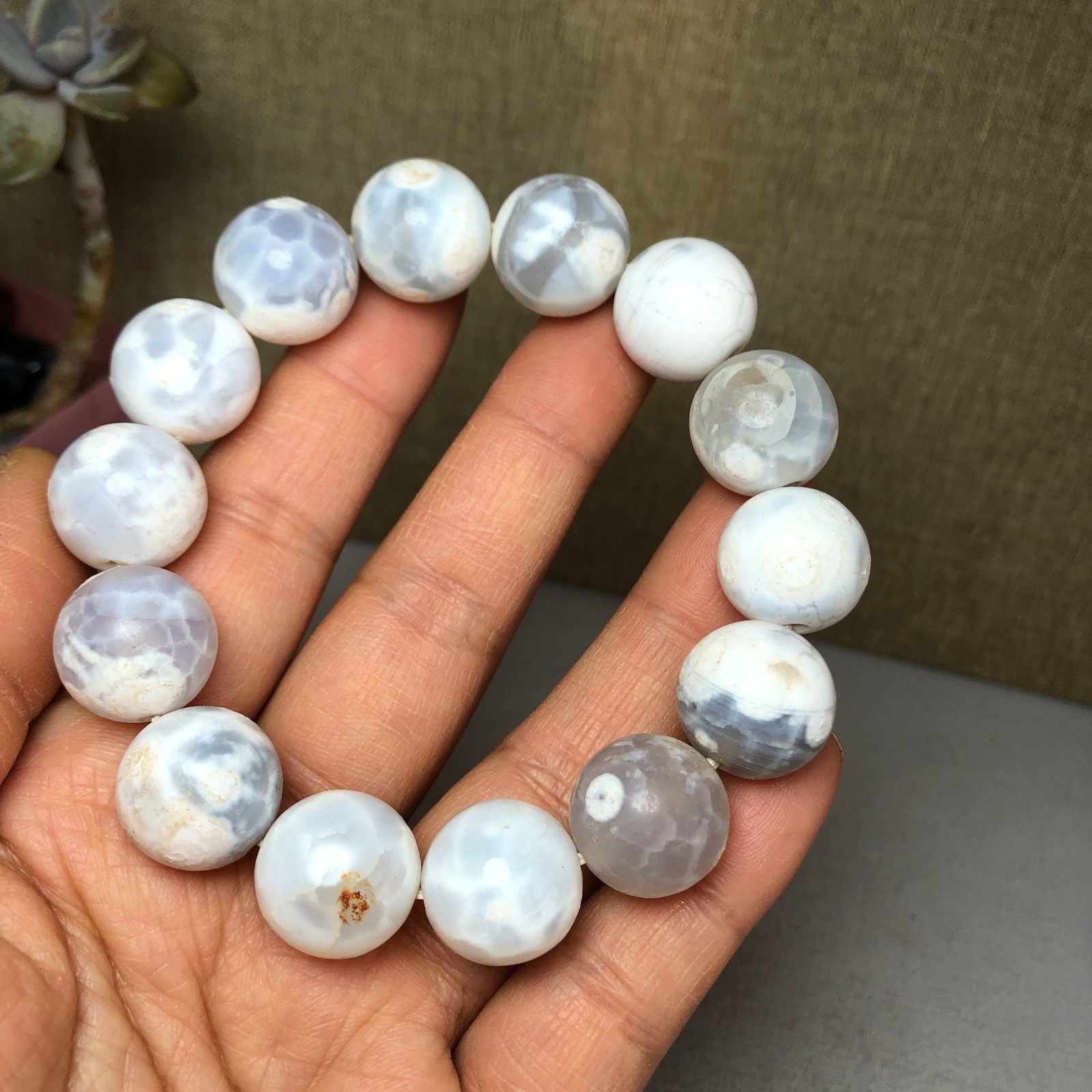 1pcs wholesale Natural sakura rough Crystal chain beads bracelet 15-16mm A2792