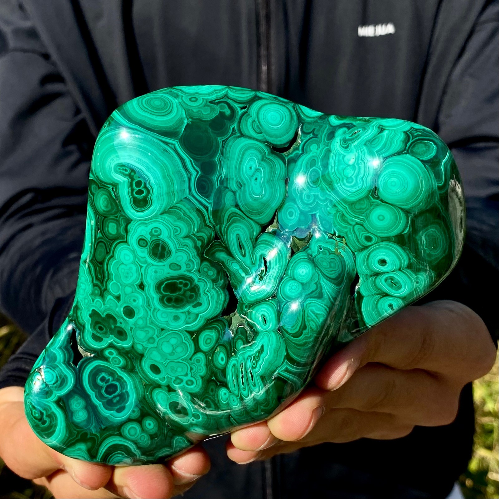 1.38LB Natural glossy Malachite egg transparent cluster rough mineral sample