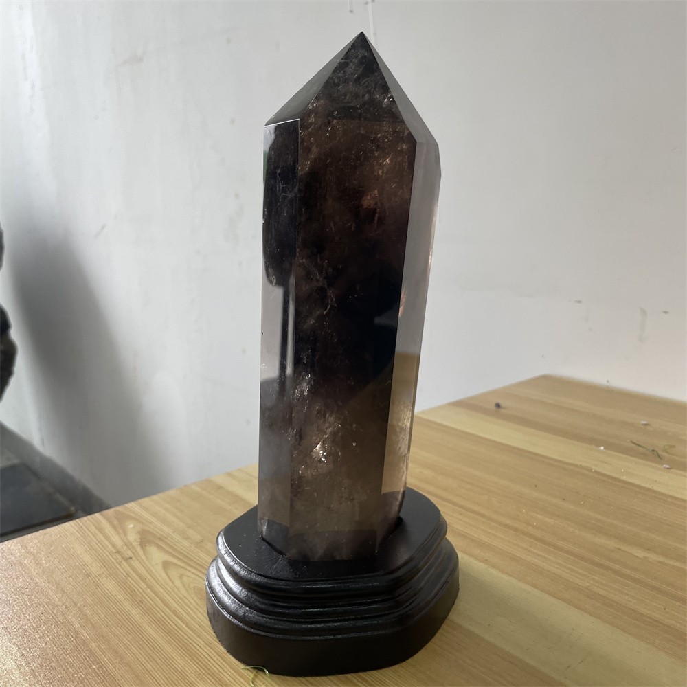 5.5LB 10.6″ A++Natural Smoky Quartz Obelisk Tower Quartz Crystal Energy +Stand