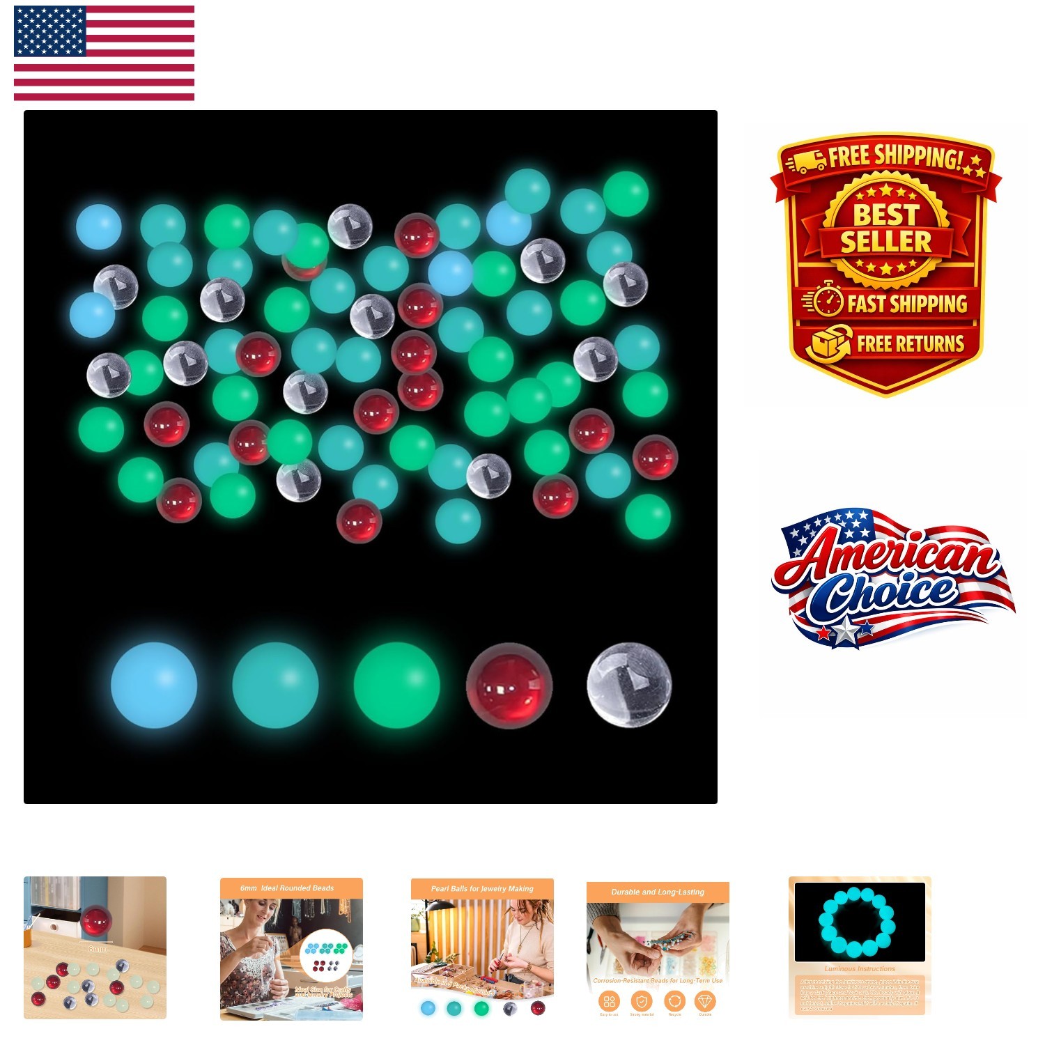 6mm Color Mixing Quartz Beads – Pack of 10 UV Reactive Craft Essentials