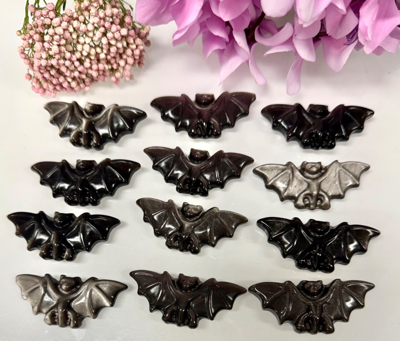 Wholesale Lot 12 PCs Silver Sheen Obsidian Bats Healing Energy Natural Crystal