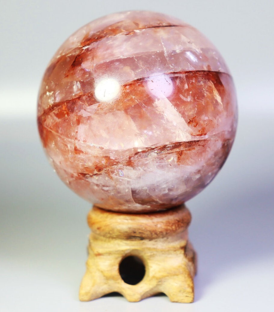 248g Natural Red FIRE Hematoid QUARTZ Crystal Sphere Ball Stone Healing/Stand