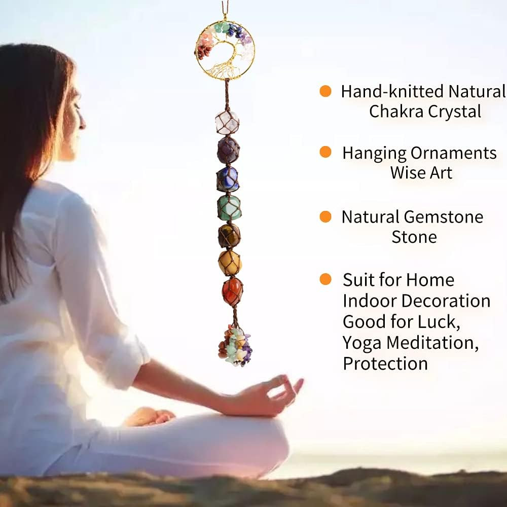 Tree of Life Chakra Stones Healing Crystals Feng Shui Hanging Ornament 7 Chakra