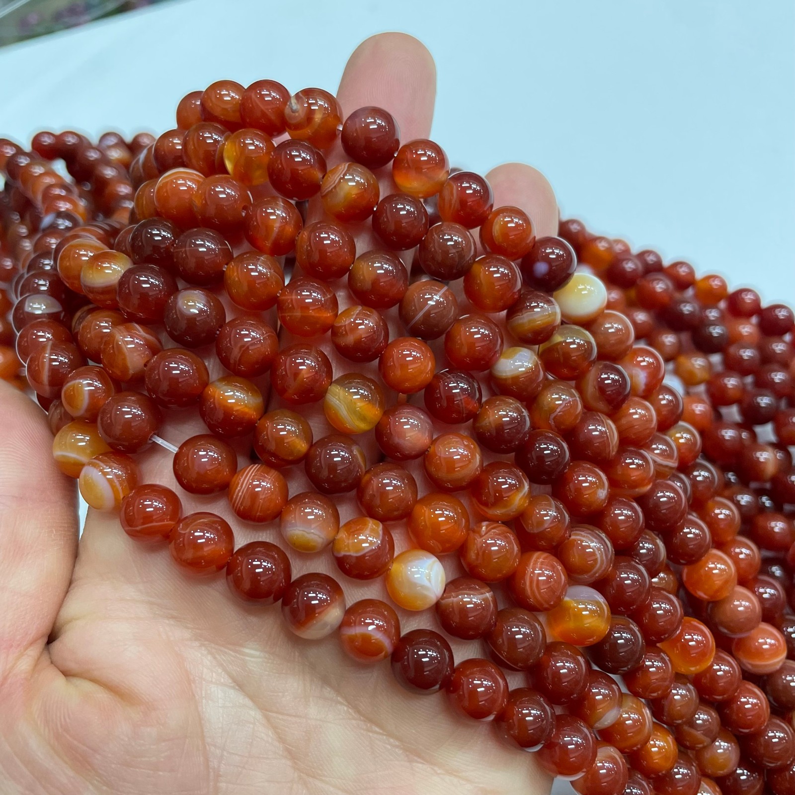 8mm Red agate round bead crystal string, 1 strand #7