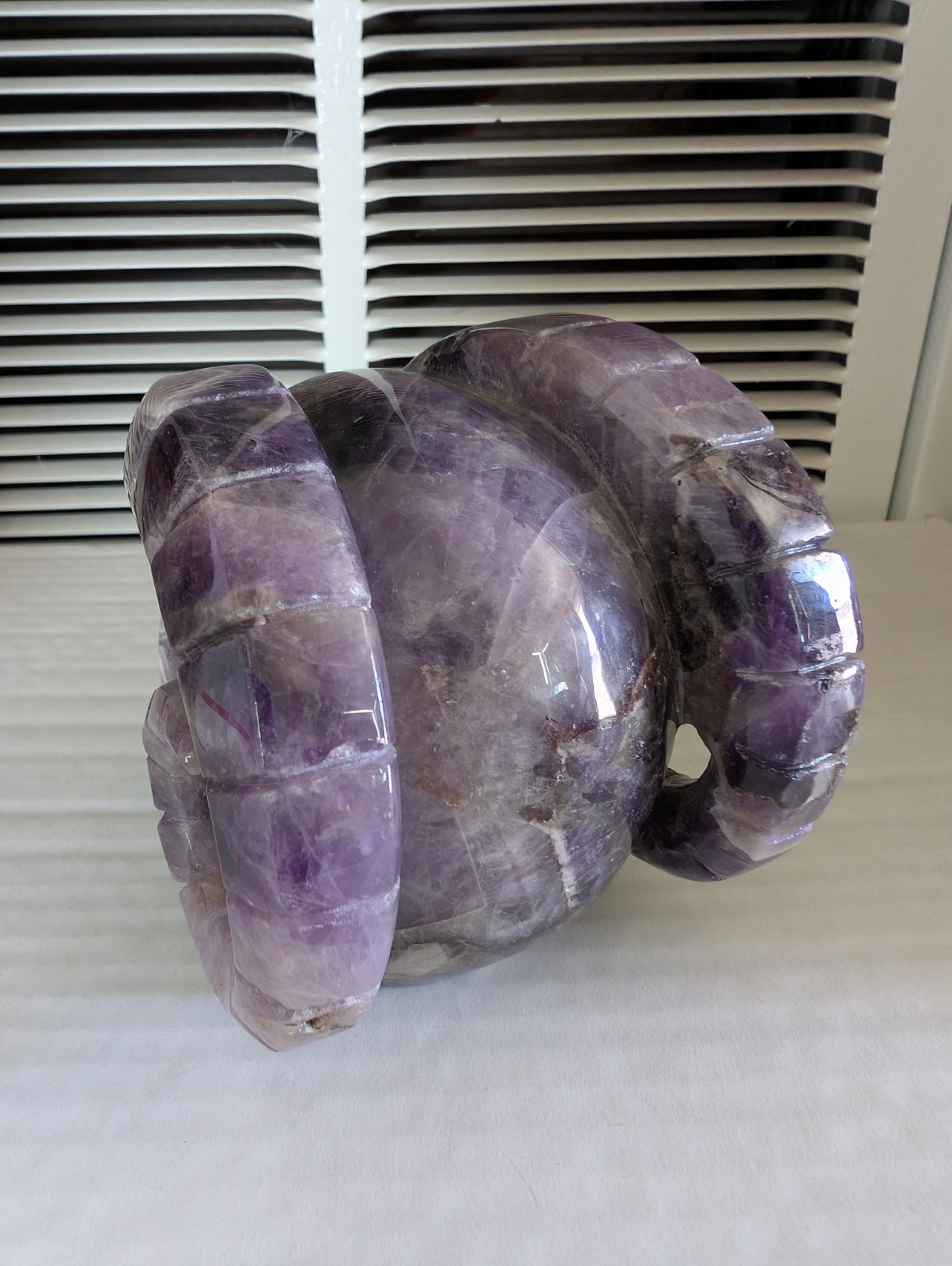 1.09kg Natural Dream amethyst Carved Rams Horn Human Skull Quartz Crystal