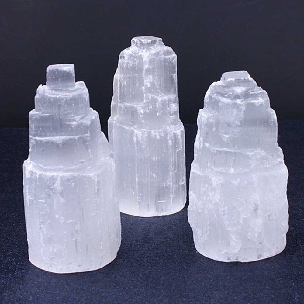 Selenite Lamp Crystal Gemstone Selenite Tower Point Lamp W/LED Light Base Reiki