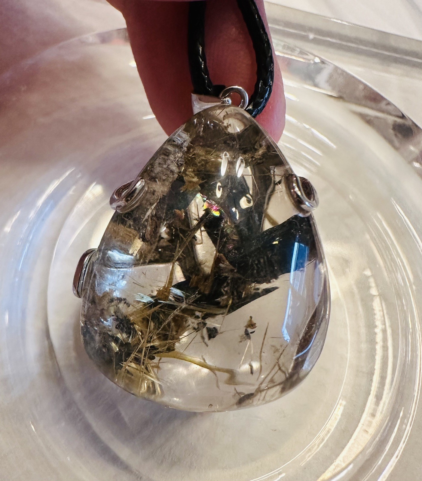 Premium Gold Rutilated Titanium Quartz Pedant/Sterling 925 Silver Setting