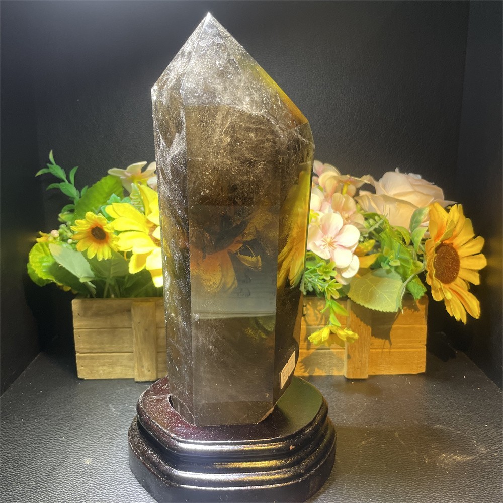 5.5LB 10.6″ A++Natural Smoky Quartz Obelisk Tower Quartz Crystal Energy +Stand