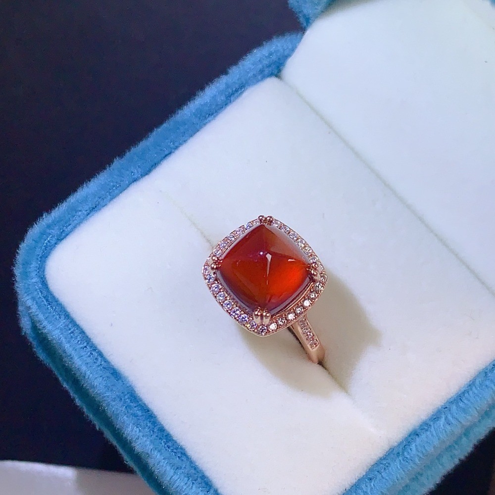 Natural Red Garnet Adjustable Ring Gemstone Jewelry S925 Silver Plated 18K Gold