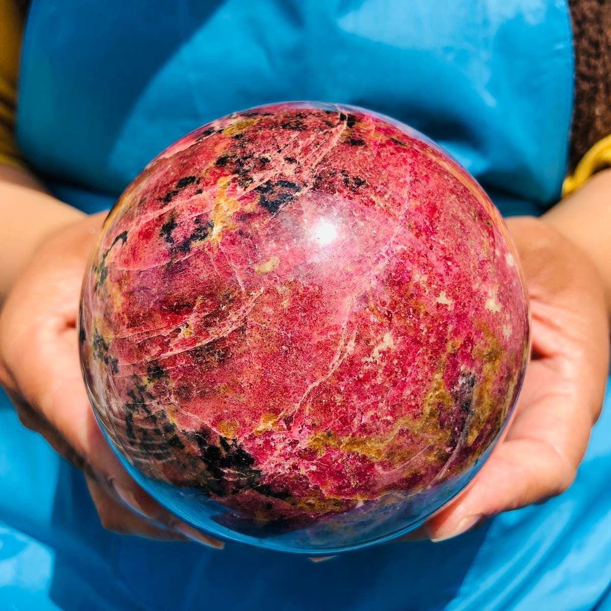 4.4 LB Natural Rhodonite Crystal Sphere Pink Black Healing Gem Stone 4795