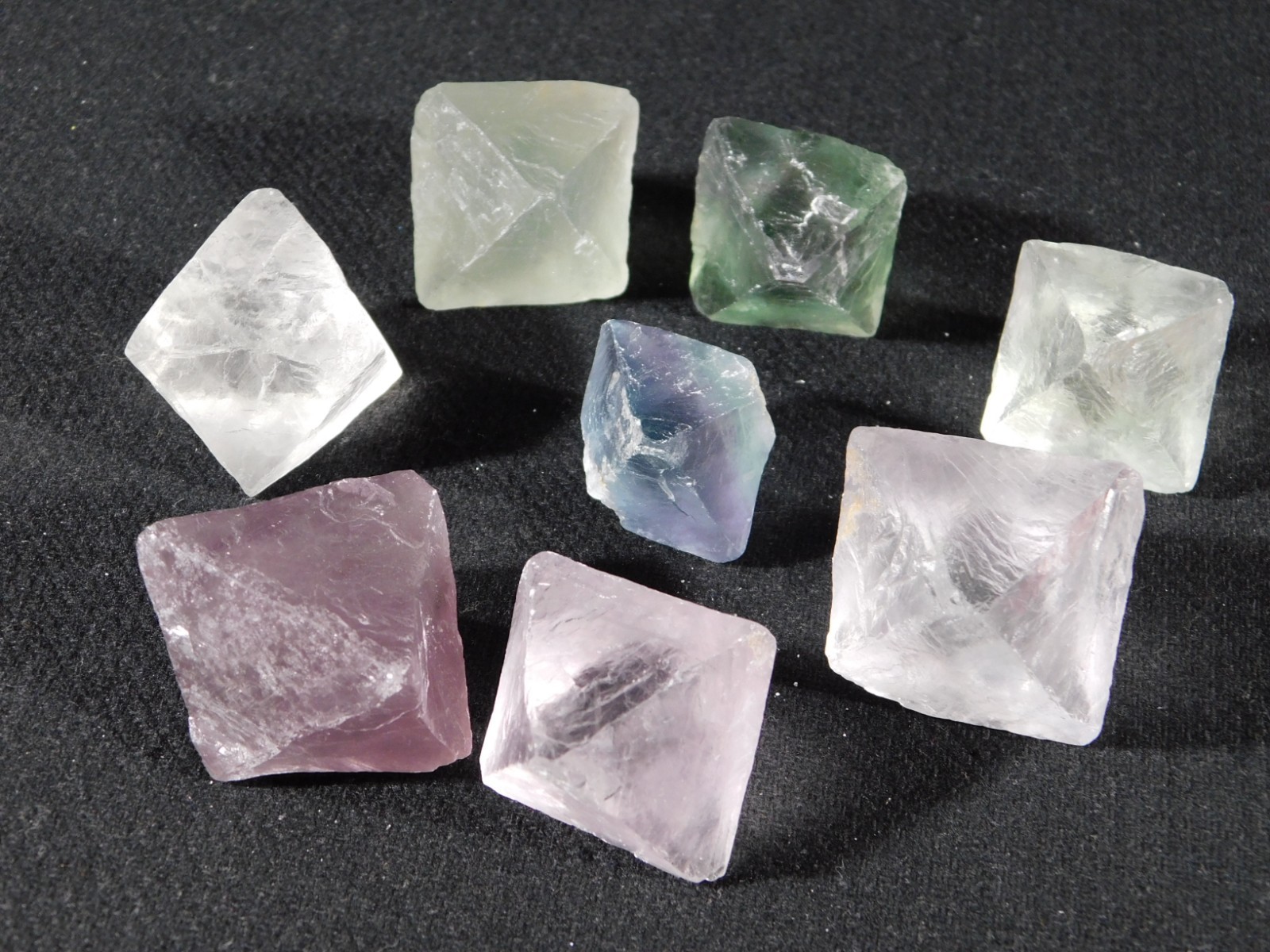 Big Lot of EIGHT! Translucent Octahedron FLUORITE Crystals From China 346gr