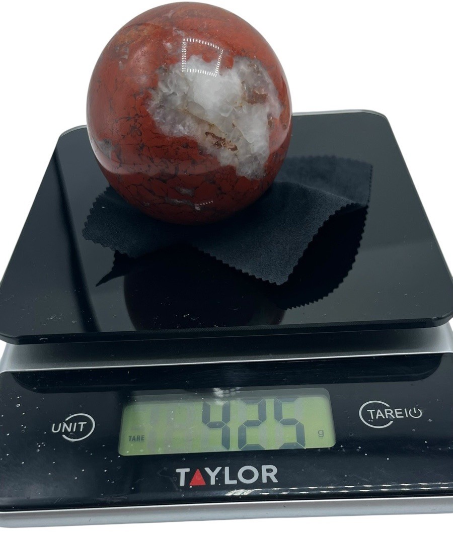 Red Jasper Sphere Polished White Crystal Orb Healing Smooth Round Stone 425g