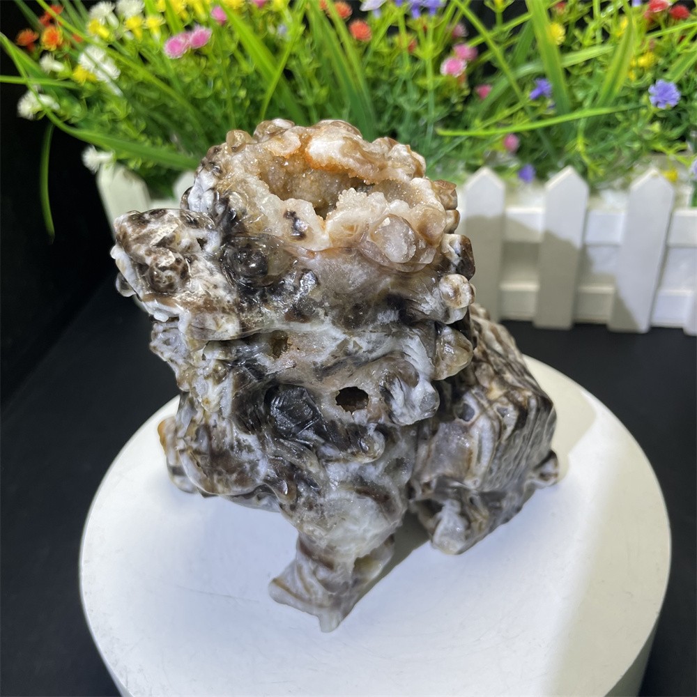 1.9LB 4.1″Natural A+Druzy Sphalerite Kylin Crystal Carving Lucky Decor Reiki