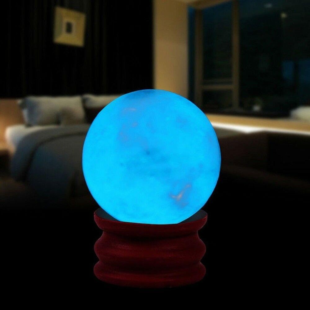 35MM Blue Luminous Quartz Crystal Sphere Ball Glow In The Dark Stone With Base