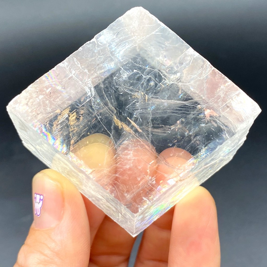 103g Rainbow Natural Clear Calcite-iceland spar cube Mineral Specimen Healing