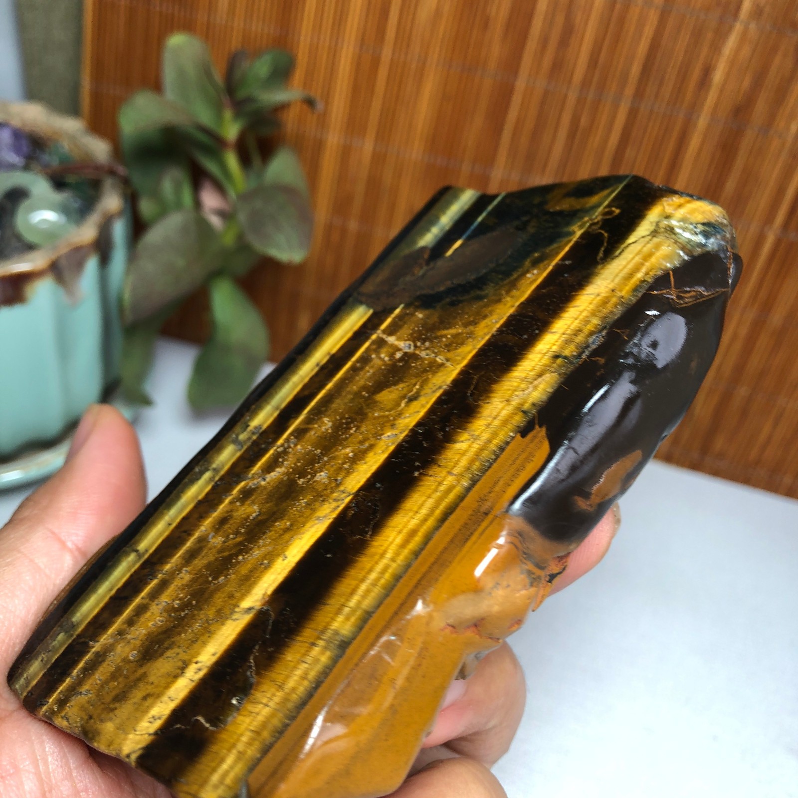 108mm Natural yellow tiger eye slice polish/rough specimens 207g A9379