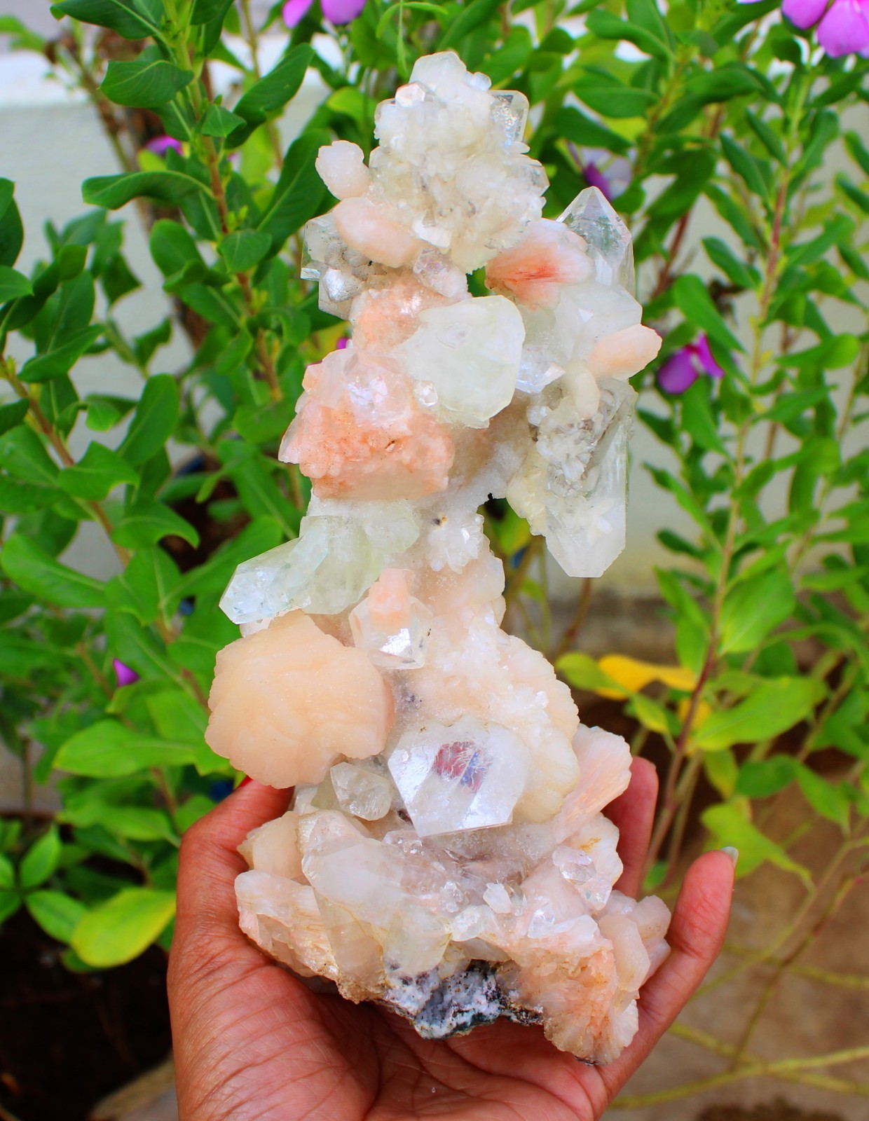 Apophyllite Crystals w/ Stilbite Stalactites Minerals Specimen ( 20X11 ) REPAIR