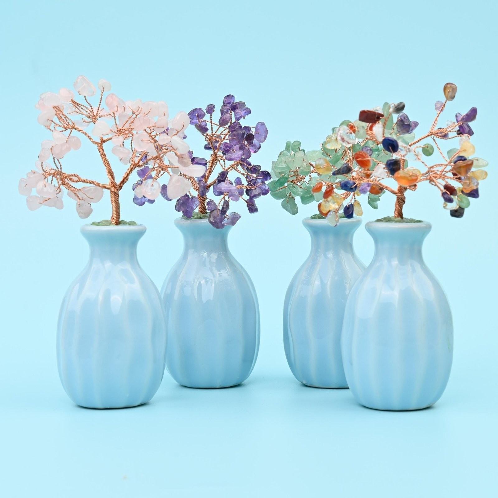 5 Inch Small Blue Flower Vase Gemstone Tree