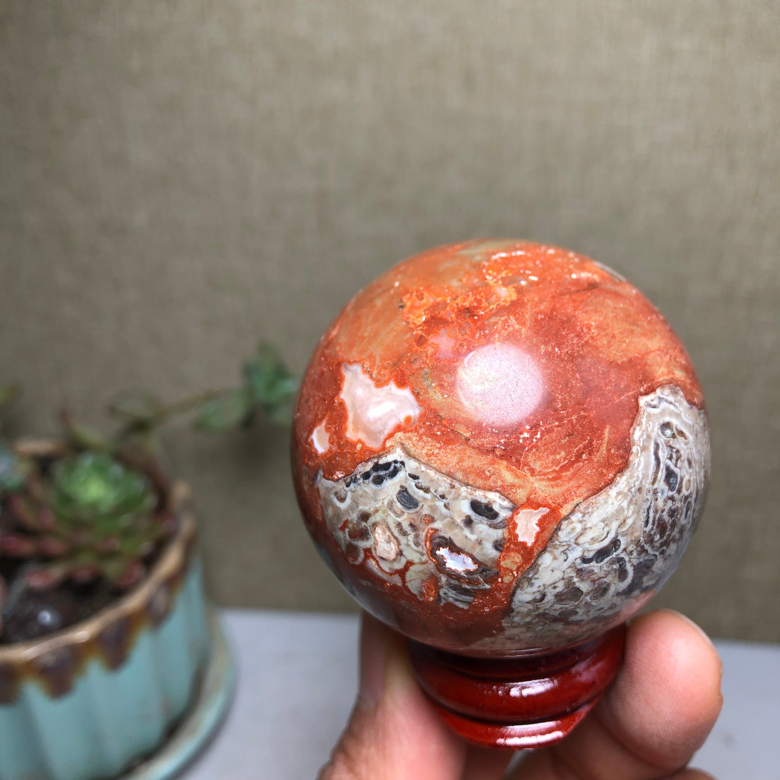 49mm Natural flower jade stone quartz crystal sphere ball healing 150g A4076
