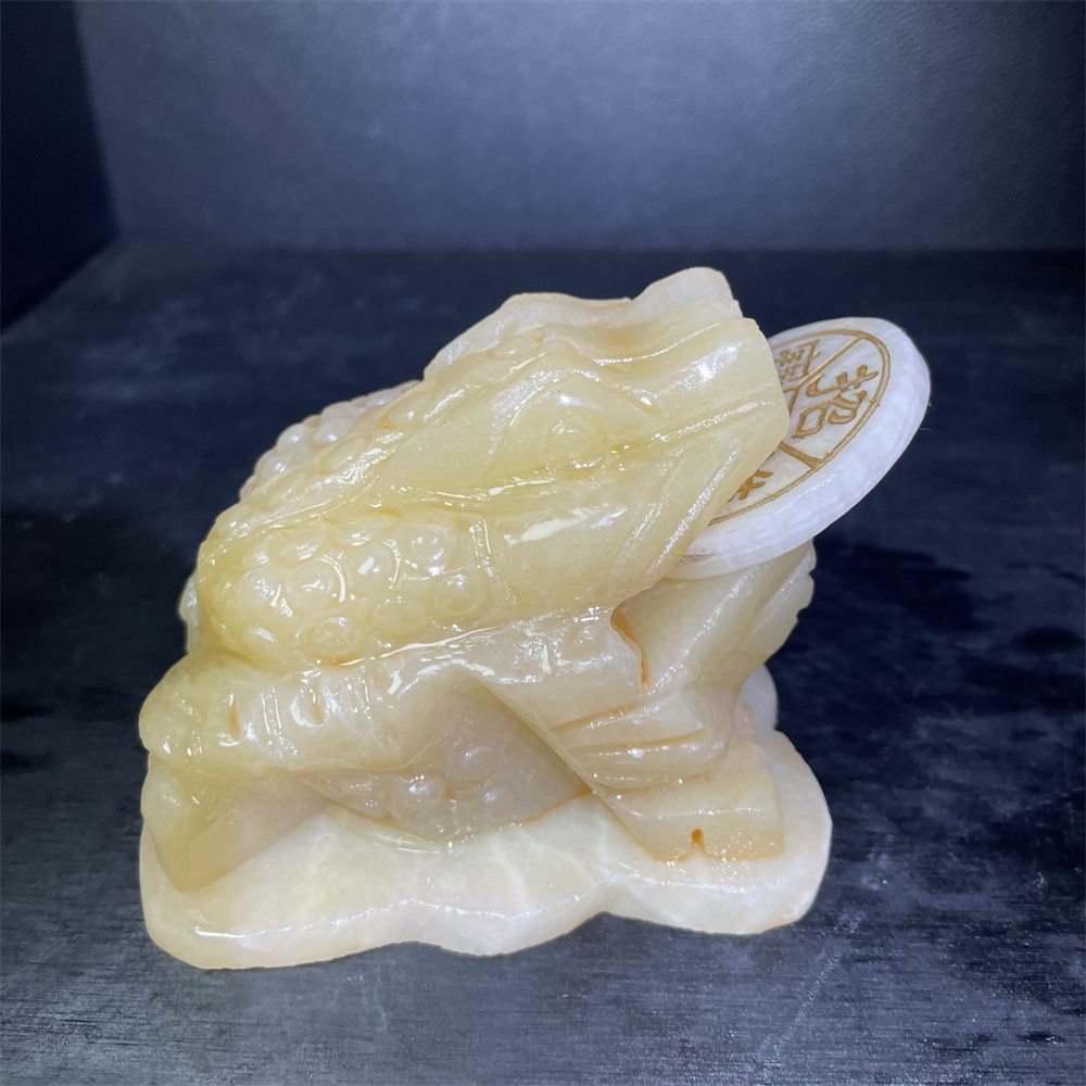 1.3LB 3.1″ Random 1pc Natural Calcite Golden Toad Crystal Reiki Carving Decor