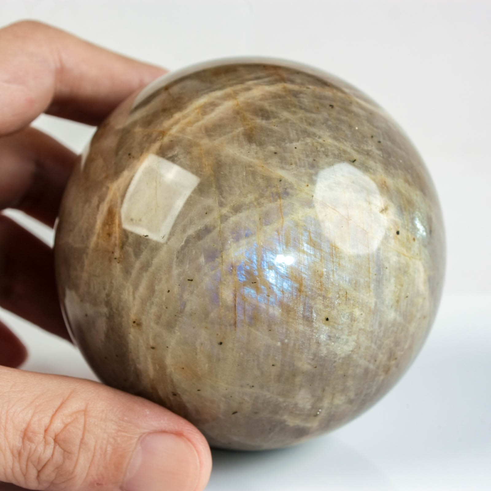 3.1″ 1.43LBS Moonstone Sphere Natural Blue Flash Crystal Ball Mineral Specimen