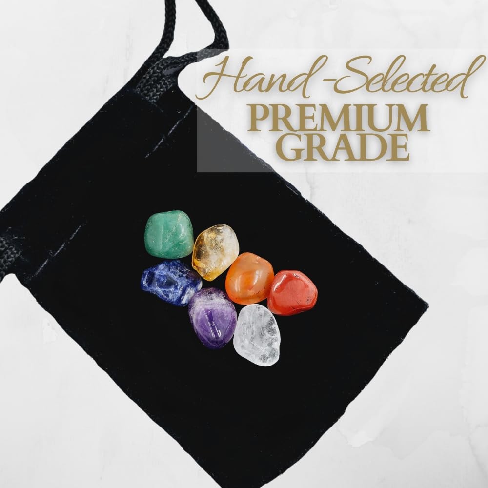 Crystals and Healing Stones Premium Kit Velvet Pouch – 7 Chakra Stones Healin
