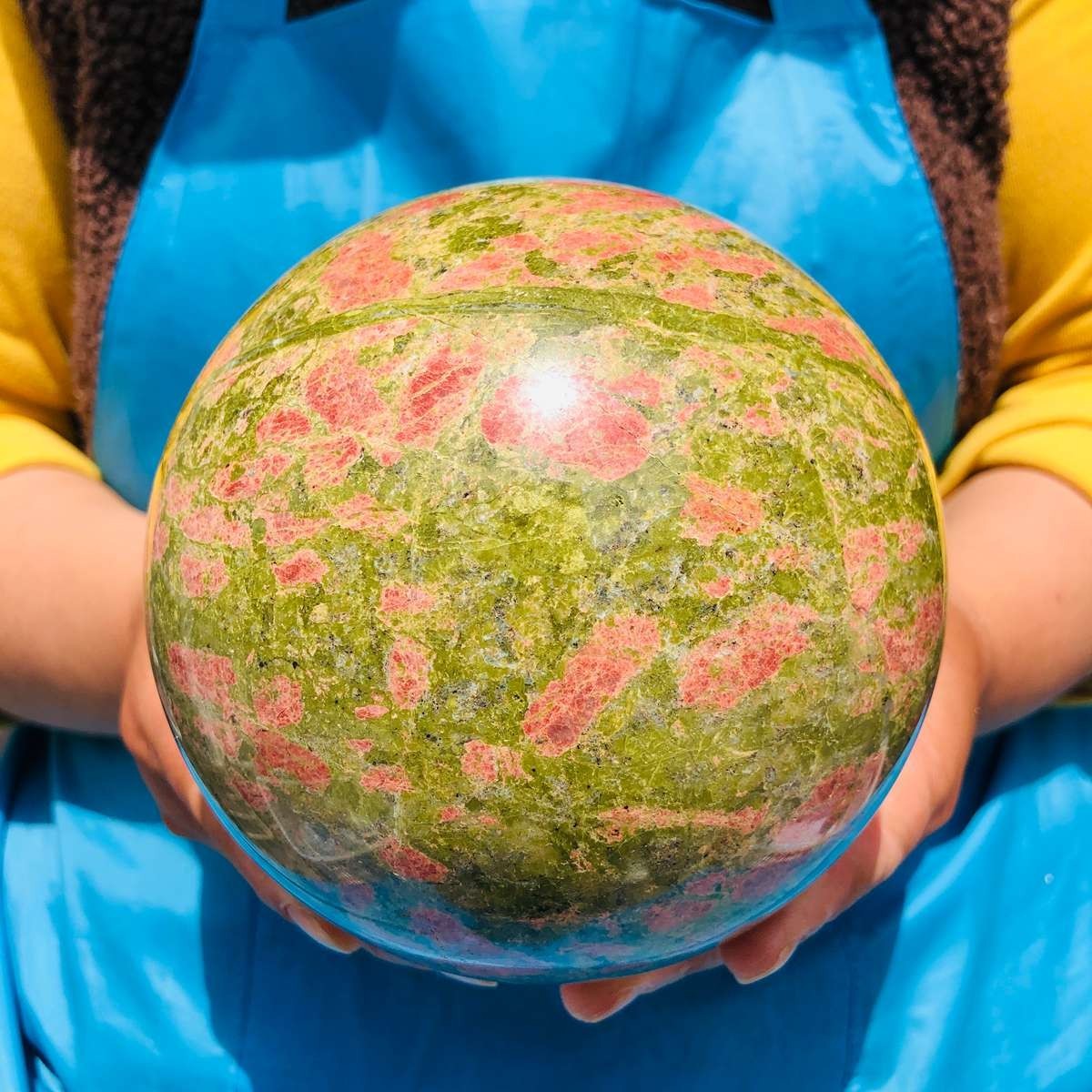 7.1LB Natural flower green treasure ball Sphere Crystal Healing Decor Ball